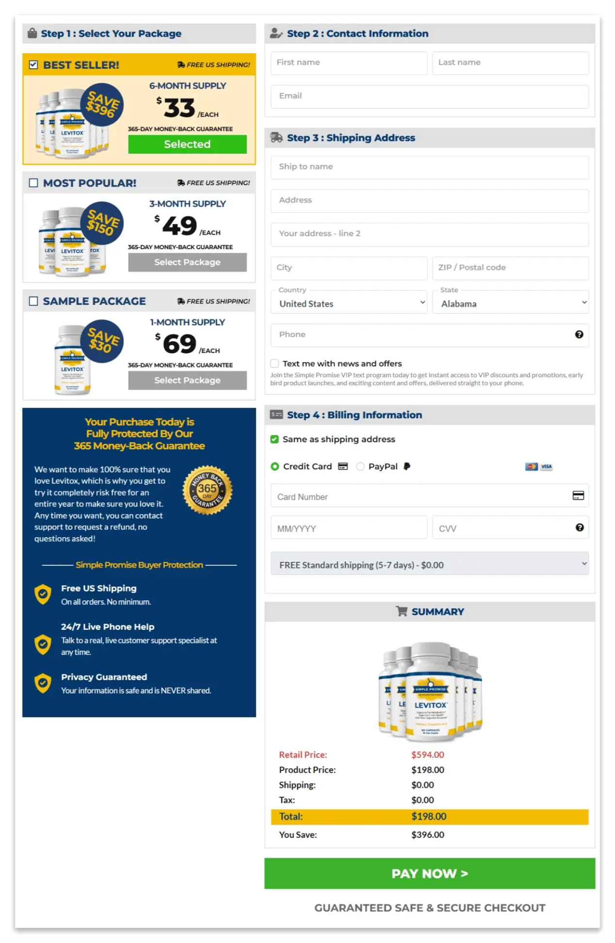 Levitox Secure Checkout Page
